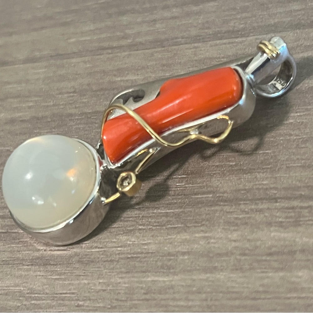 925 Sterling Silver and Red Coral Designer Pendant